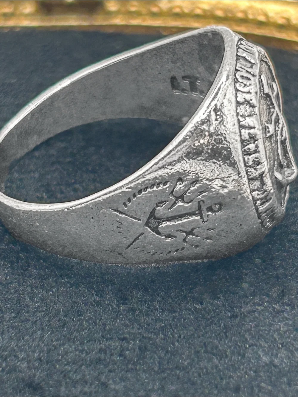Gothic Signet Ring Anchor & Compass Rose Silver Tone Size 13.5